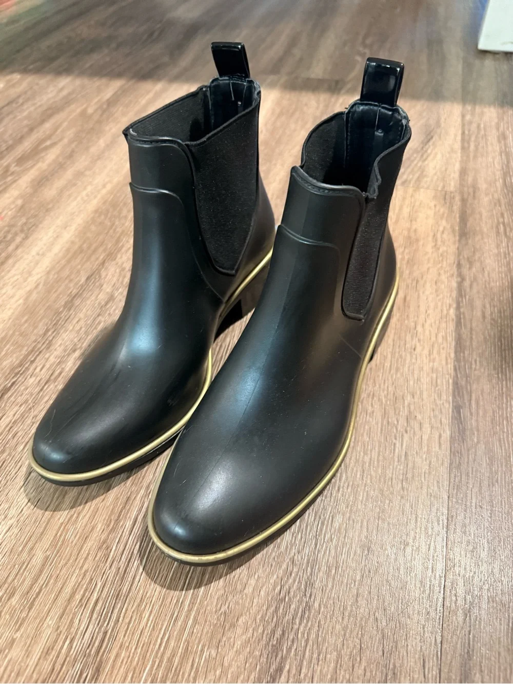 kate spade Black Chelsea Rain Booties with Contrast Trim